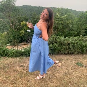 Abercrombie & Fitch blue Poplin Strapless Midi Dress Size small